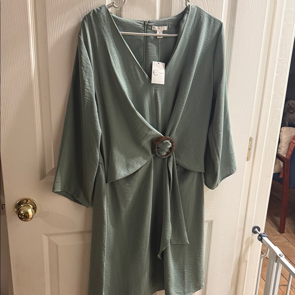 Sage Green Wrap Mini Dress with Ring Detail